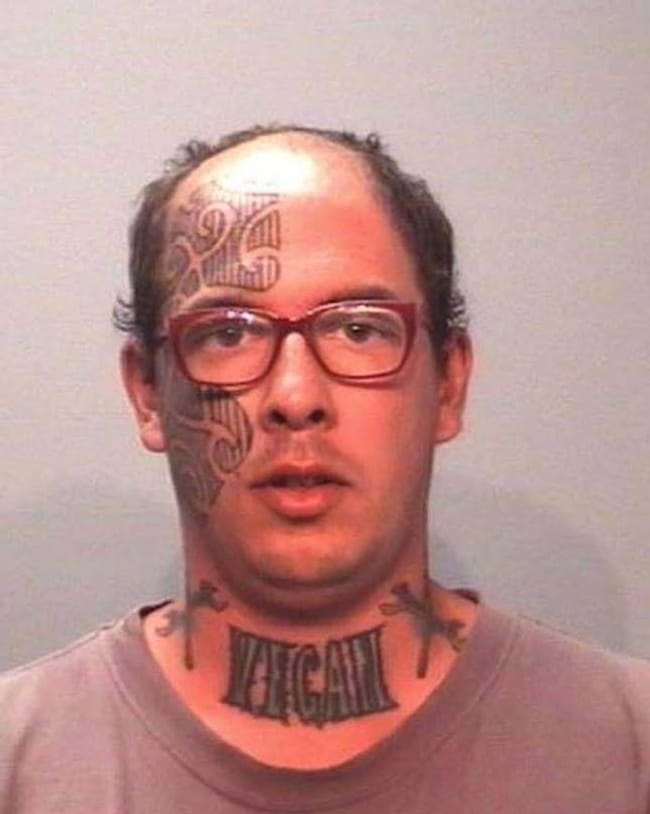 Less Meat, More Problems is listed (or ranked) 5 on the list The Most Out-Of-Control Face Tattoos Captured By The Mugshot Camera