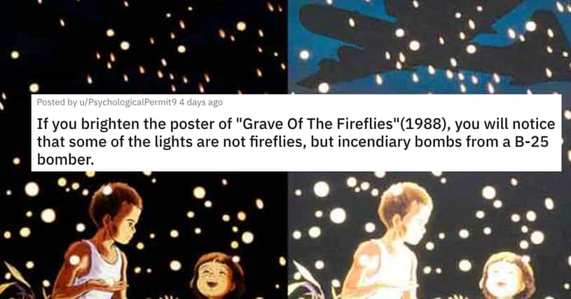 Hidden image in Grave of the Fireflies poster - there's a B29 in