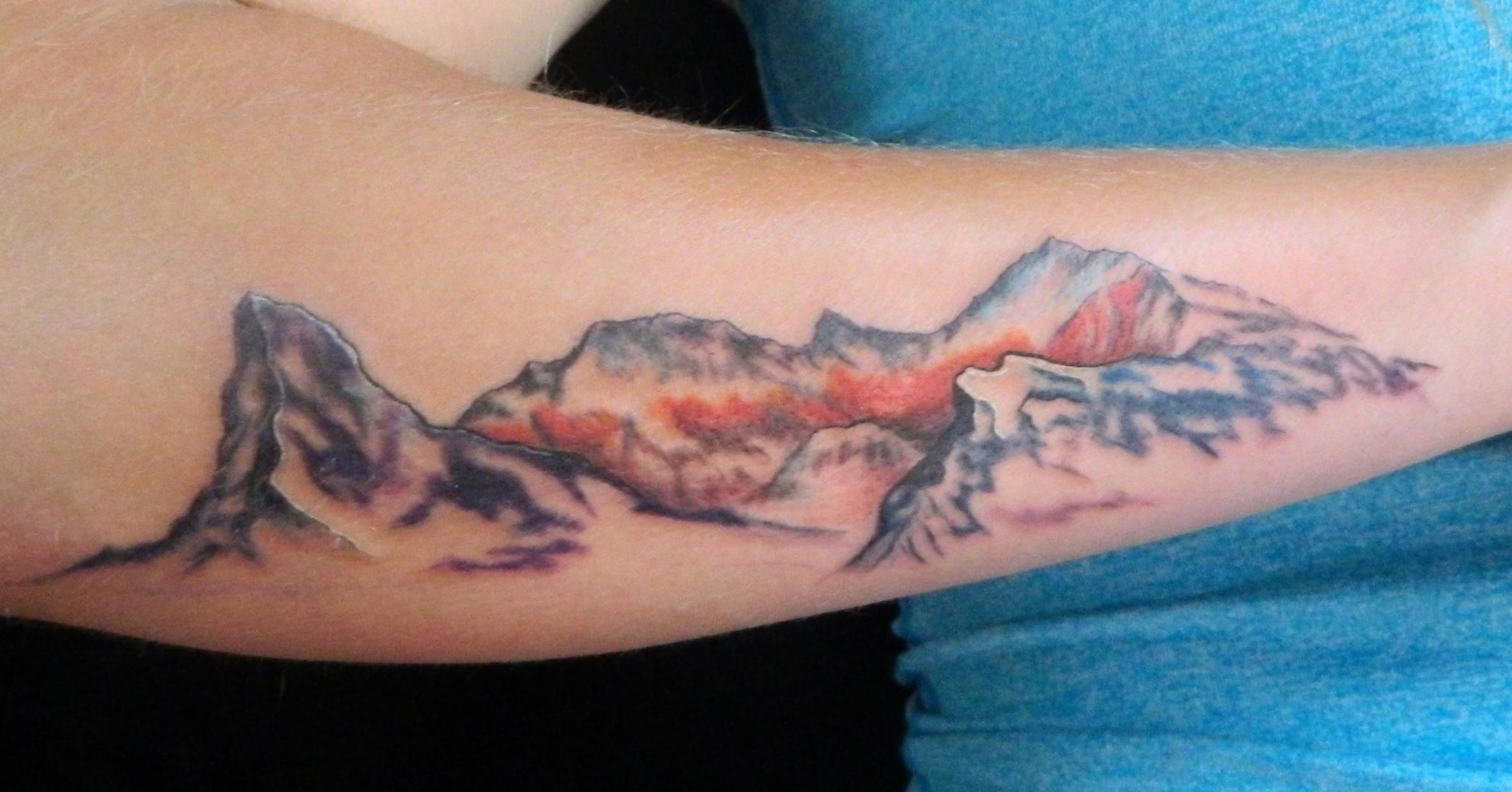 Mountain Landscape Tattoo Sleeve, Large Forearm Tattoo, Nature