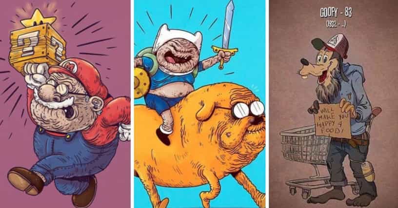 23 Cartoon Characters Re-Imagined As Old Versions of Themselves