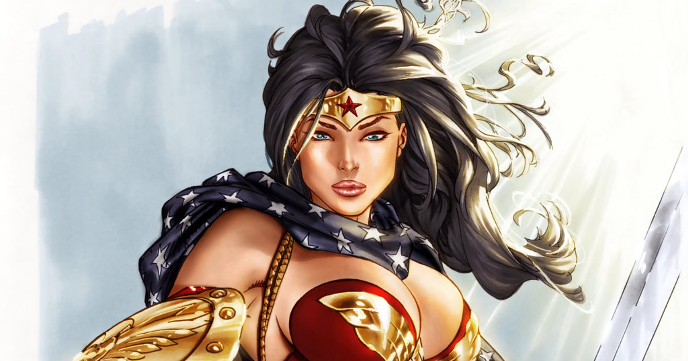 Wonder Woman Inspired Super Hero Stars Men's Briefs with Gold Waist