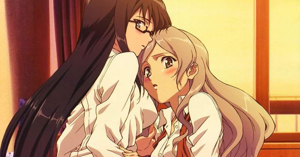 lesbians, closed eyes, two women, anime, anime girls, kissing, yuri, maid