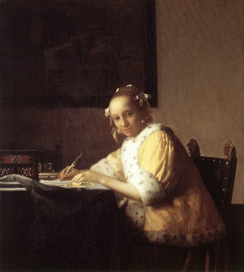 Famous Johannes Vermeer Genre Paintings List Popular Genre Paintings   A Lady Writing A Letter Artwork Photo 1