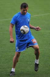 Bolivia's The Strongest soccer team player Roger Suarez , top