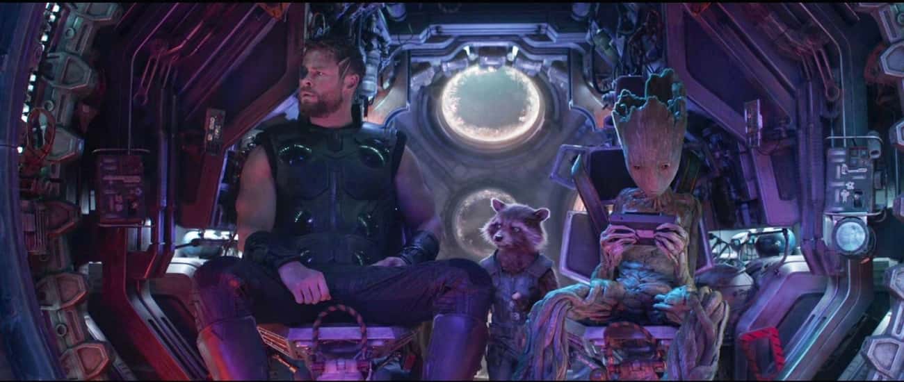 Thor in Infinity War with Rocket and Groot MCU