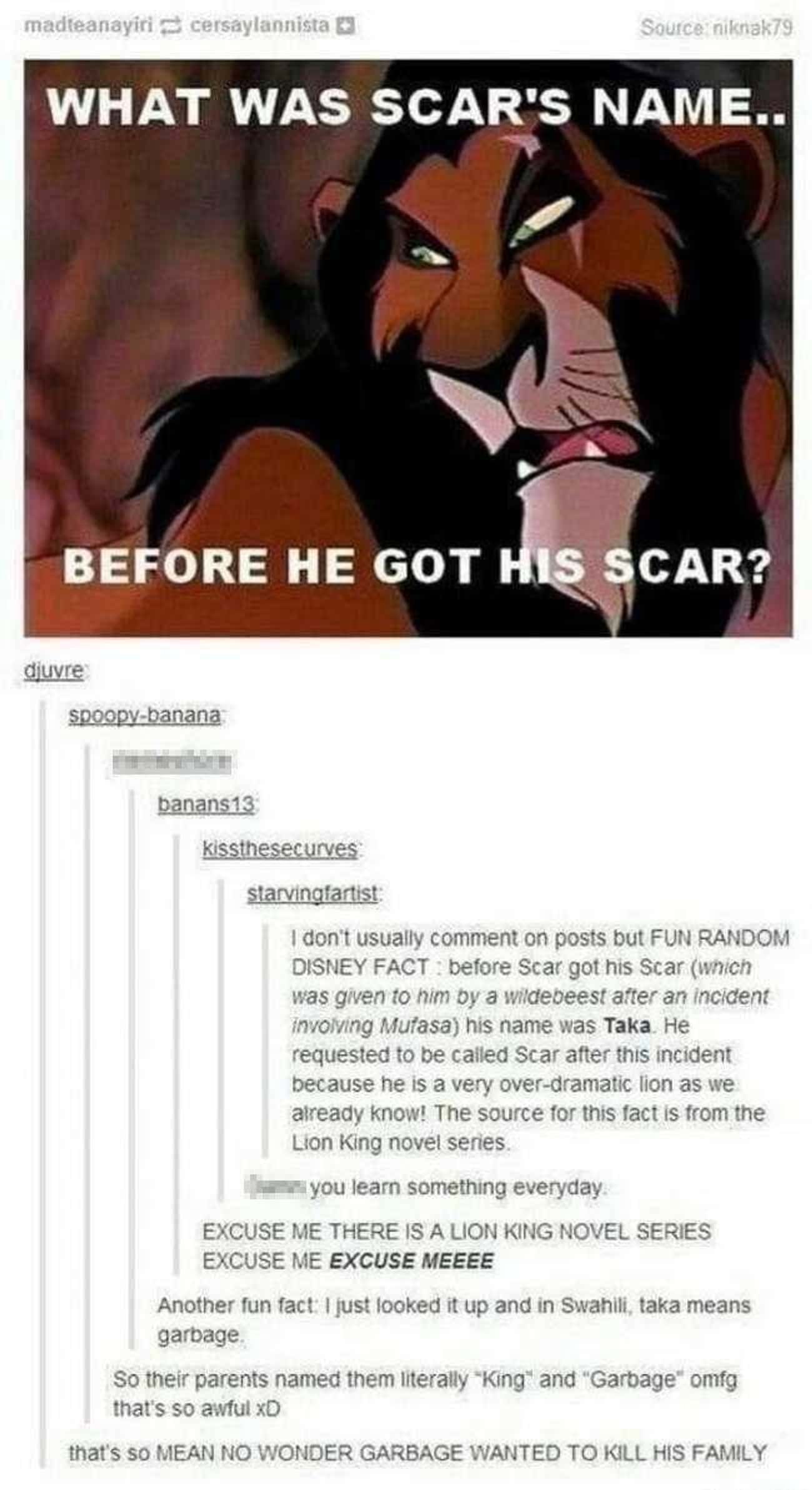 Shower Thoughts: What Was Scar's Name Before He Got His Scar?