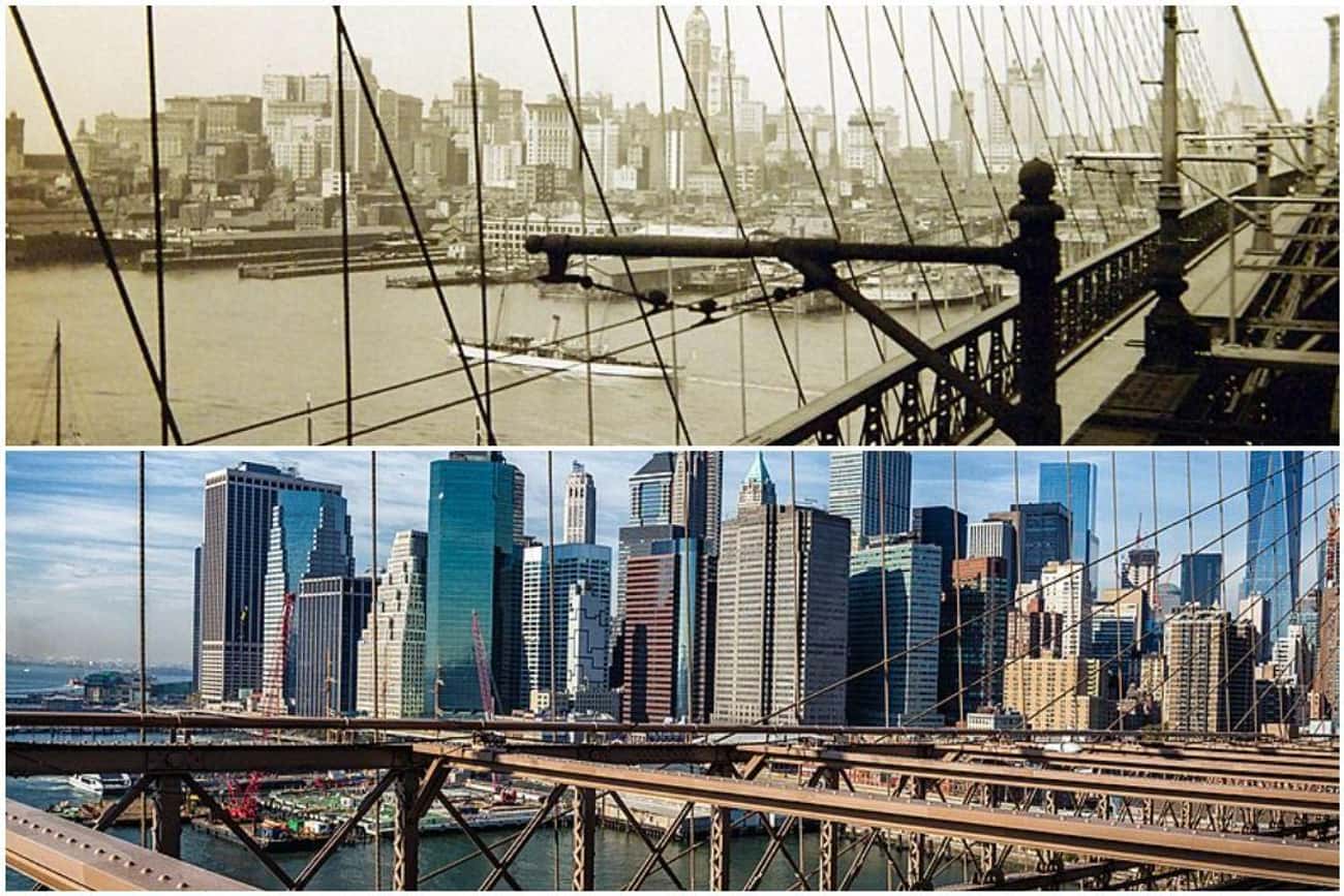 View Of Manhattan From The Brooklyn Bridge (1908 Vs. 2015)