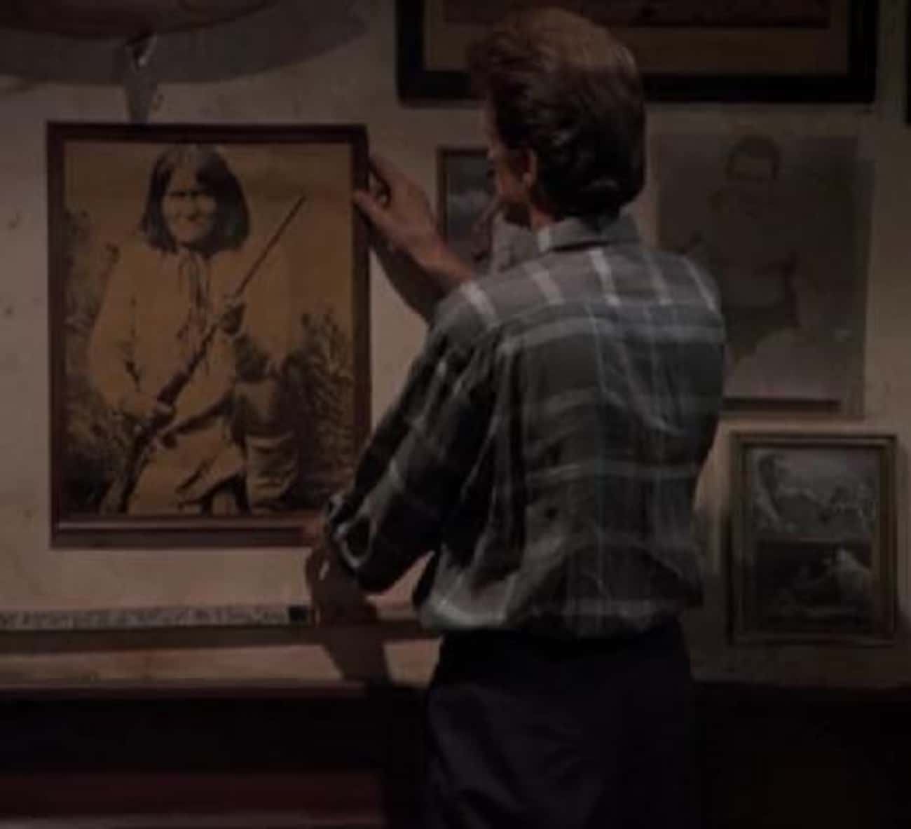 In ‘Cheers,’ Sam Adjusts A Picture Of Geronimo That Used To Hang In Actor Nicolas Colasanto’s (Coach) Dressing Room