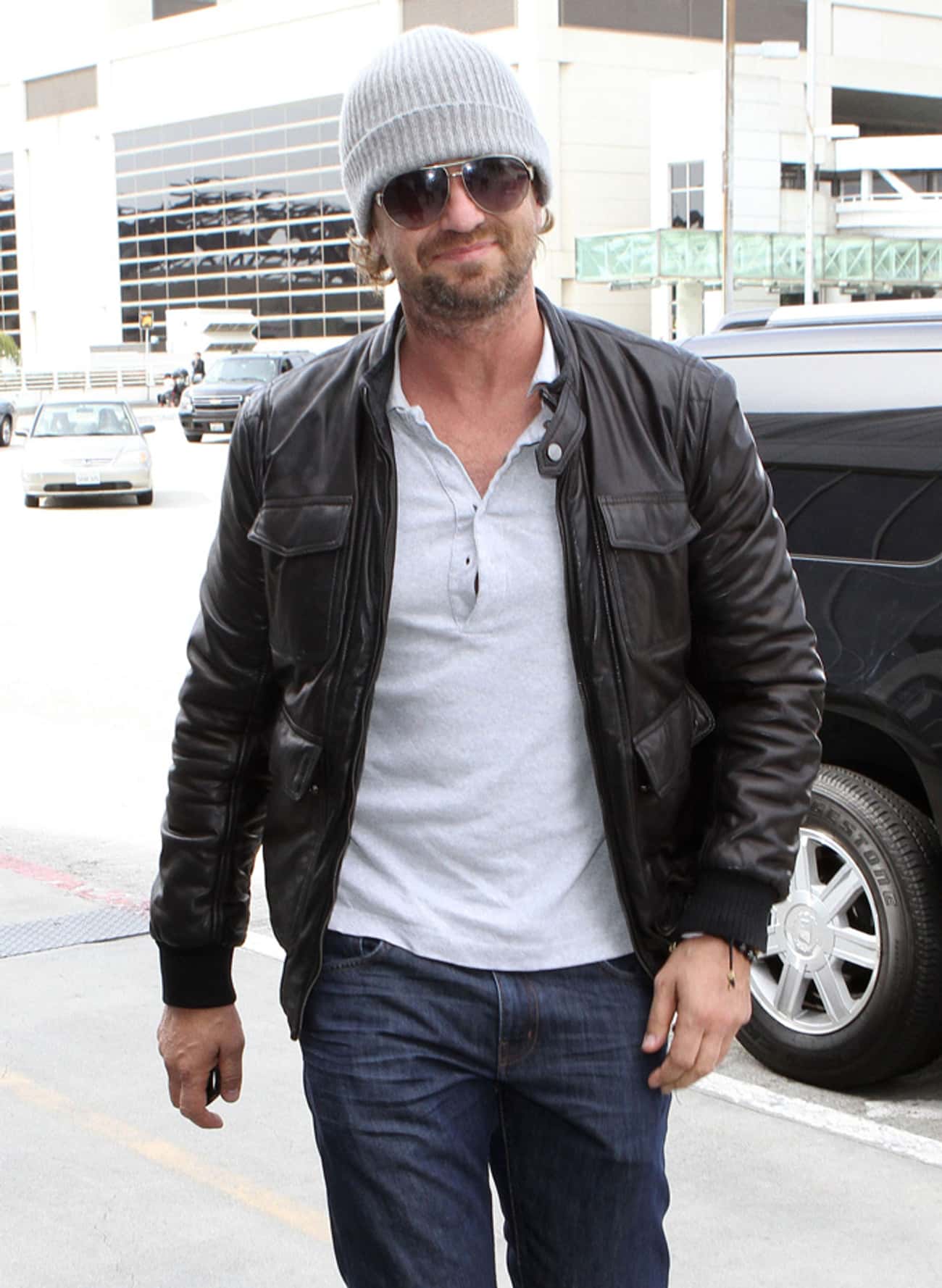 Gerard Butler in Leather Insulated Jacket