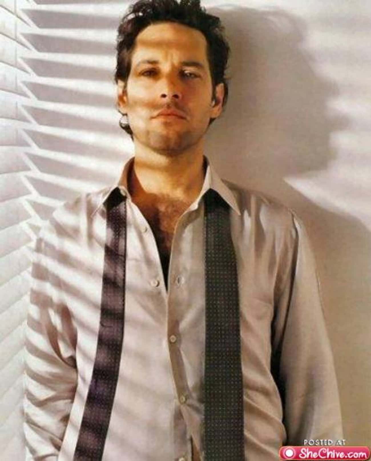 Paul Rudd in White Polo with Dotted Necktie