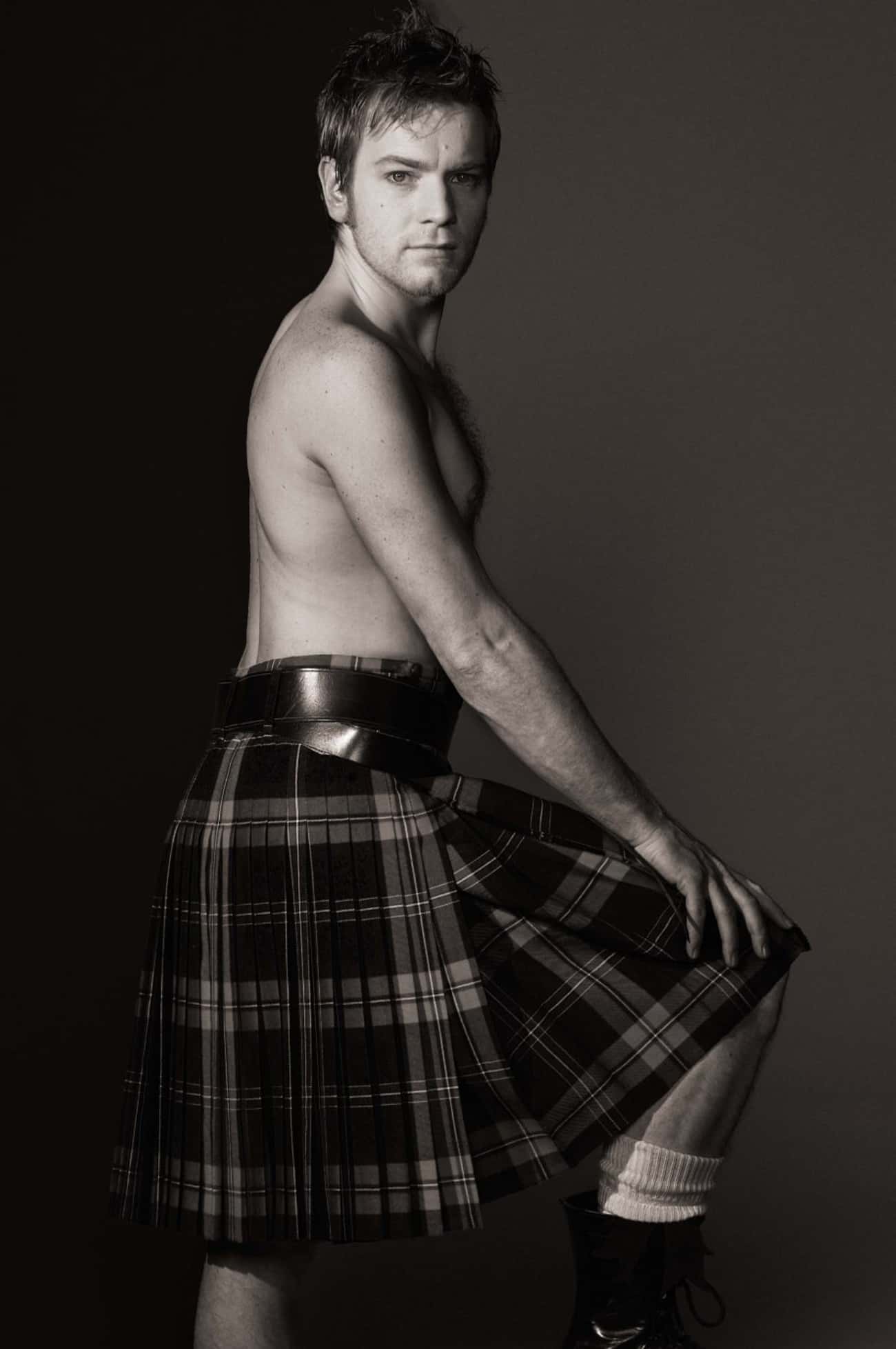 Ewan McGregor in Belted Pleated Check Skirt