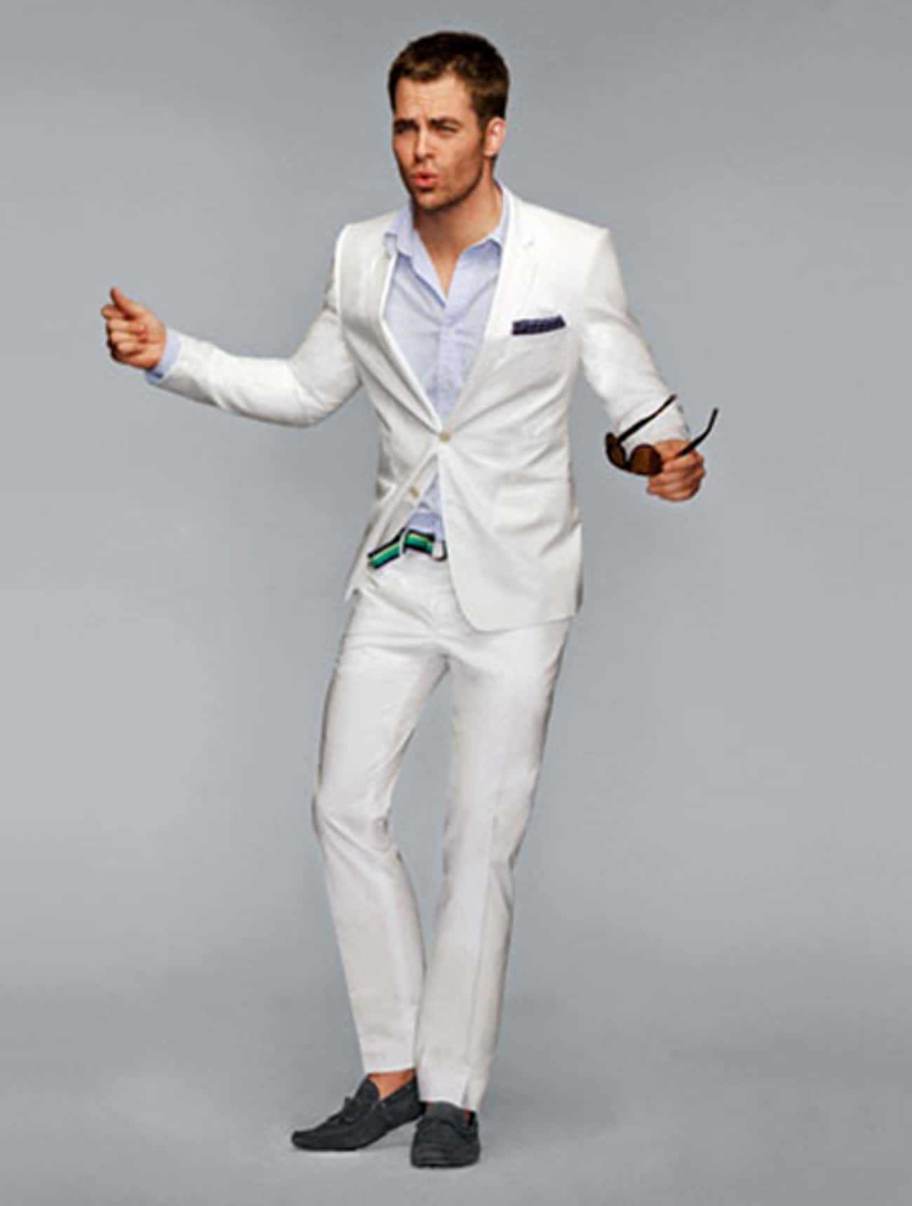Chris Pine in White Double Button Tuxedo