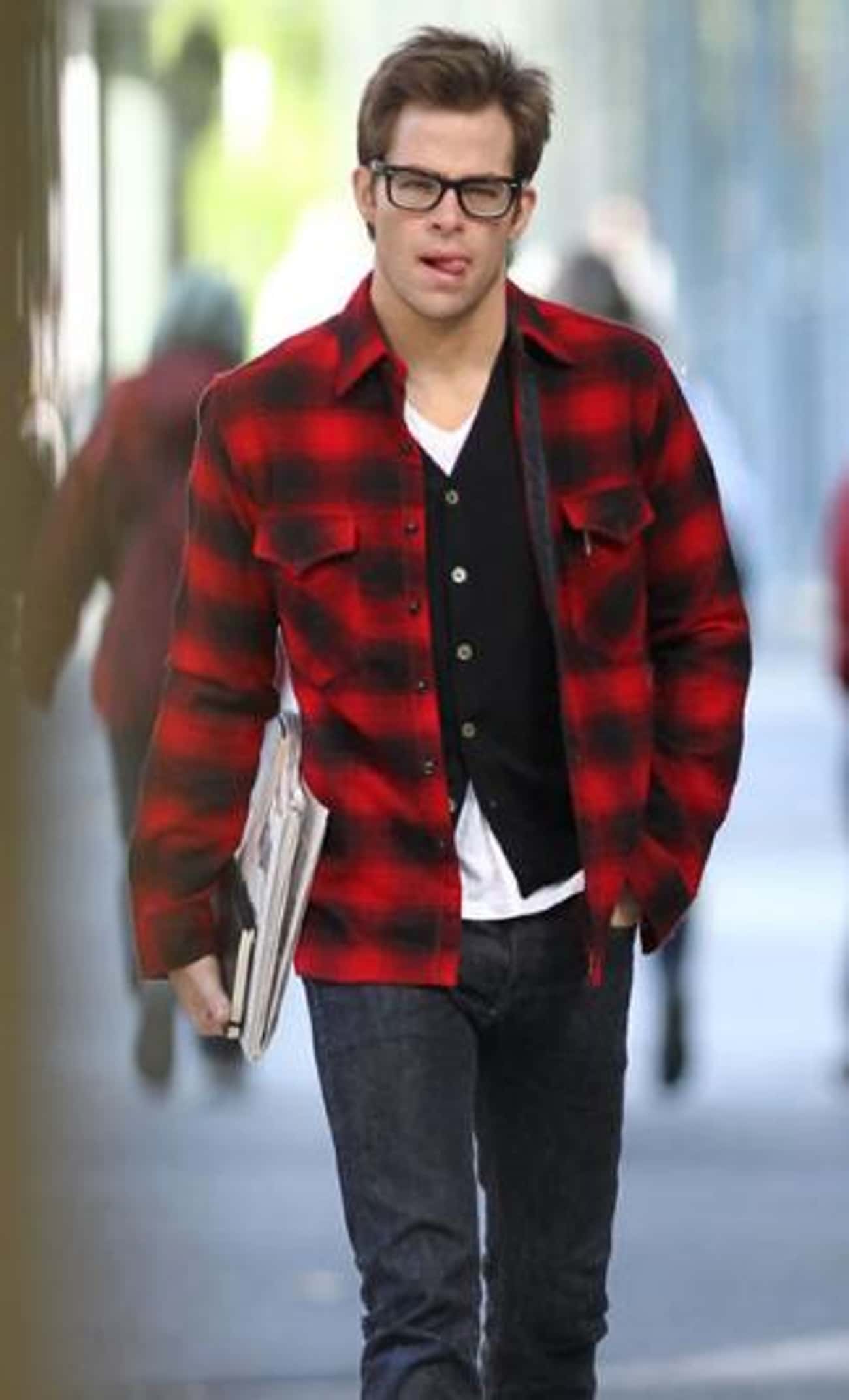 Chris Pine in Red Checkered Long Sleeve