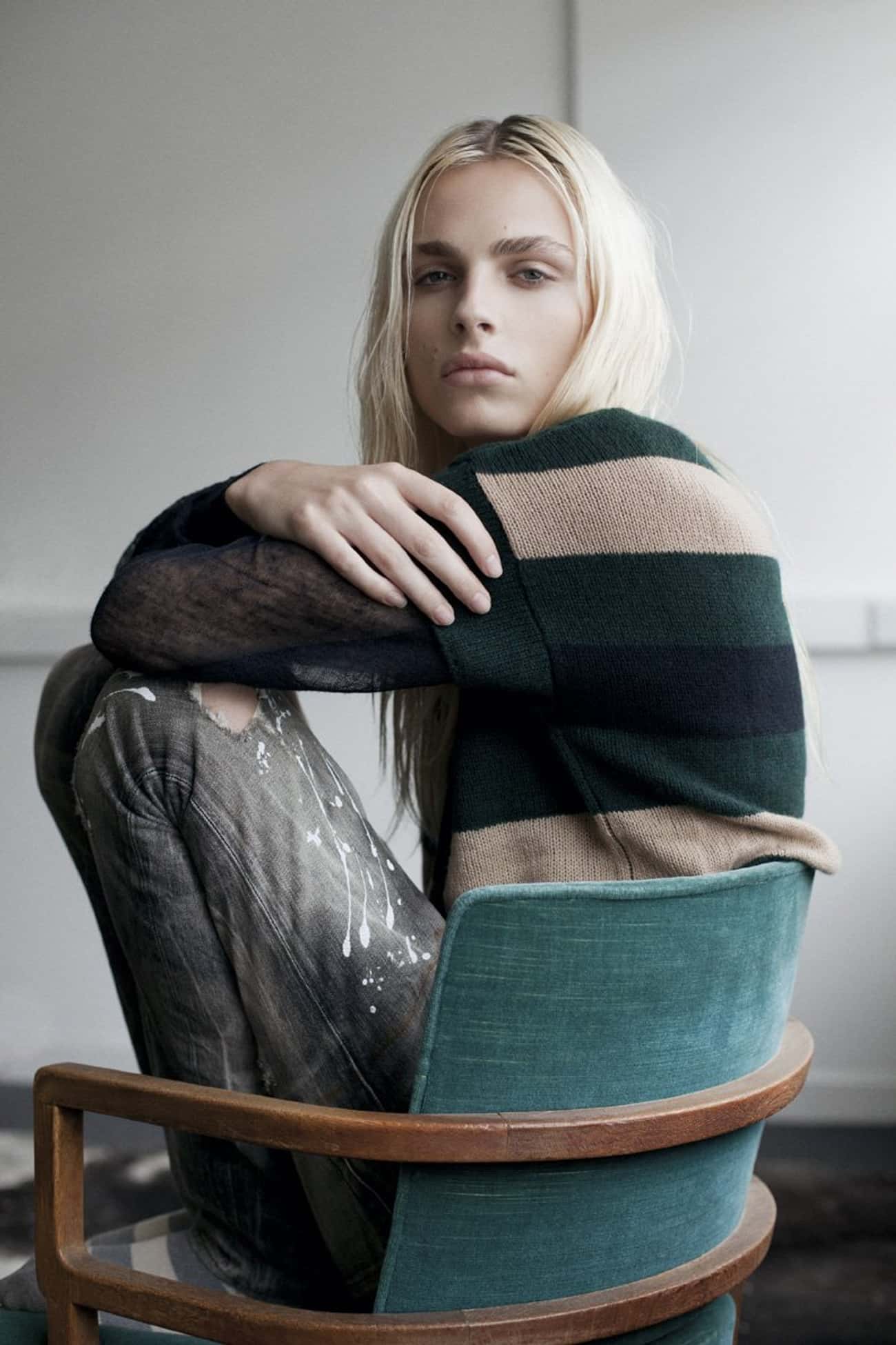 Andrej Pejic in Knitted Sweater with Tiered Jeans