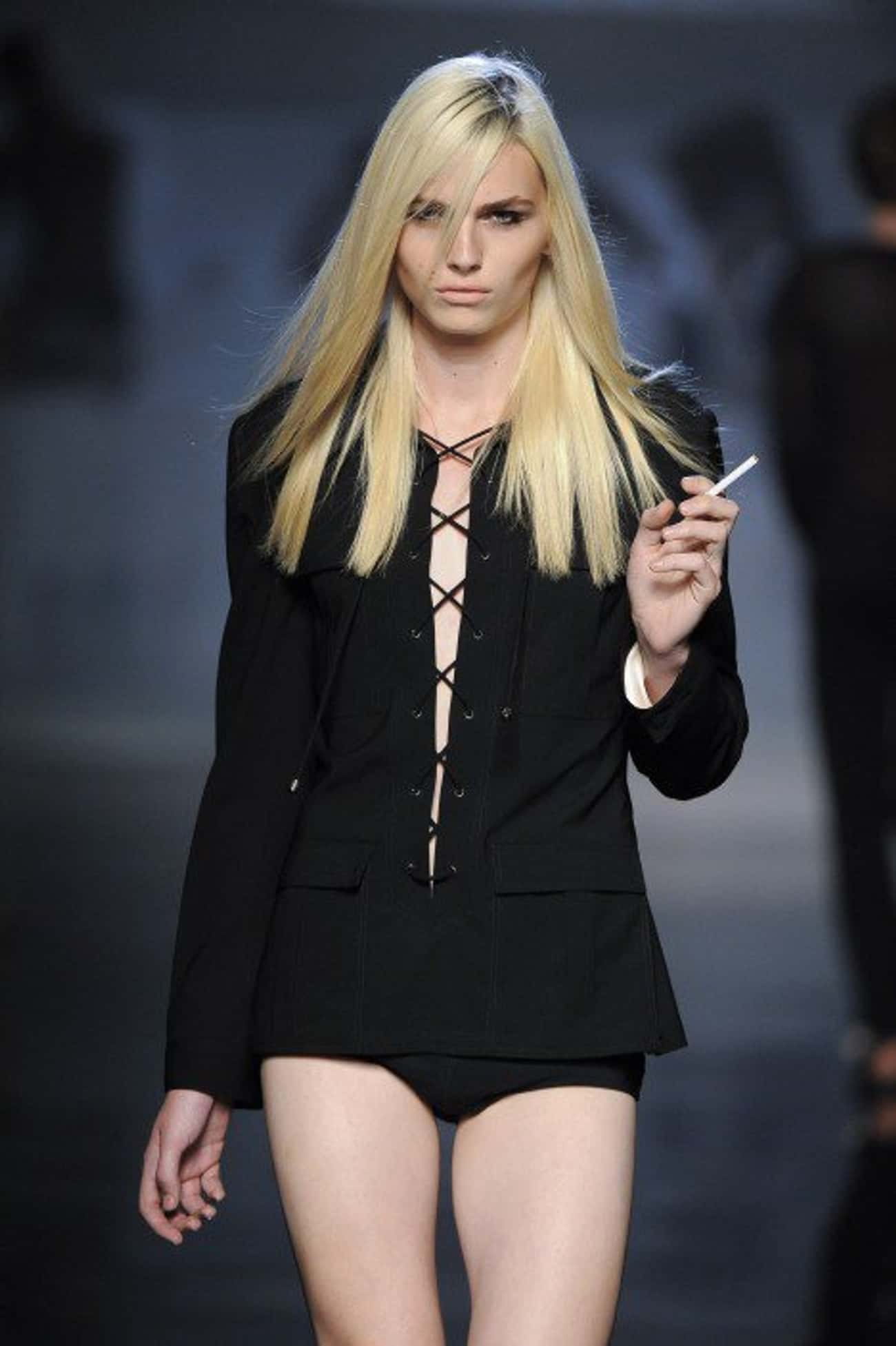 Andrej Pejic in Pocketed Blazer with Shoelace Front