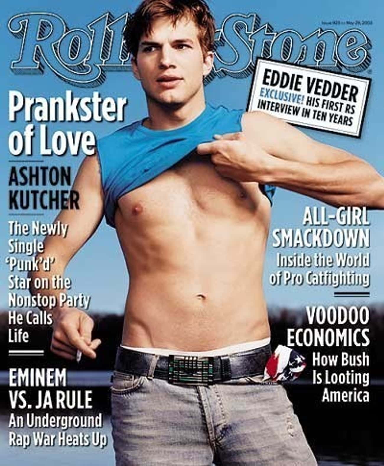 Ashton Kutcher in Cropped Sleeveless Shirt