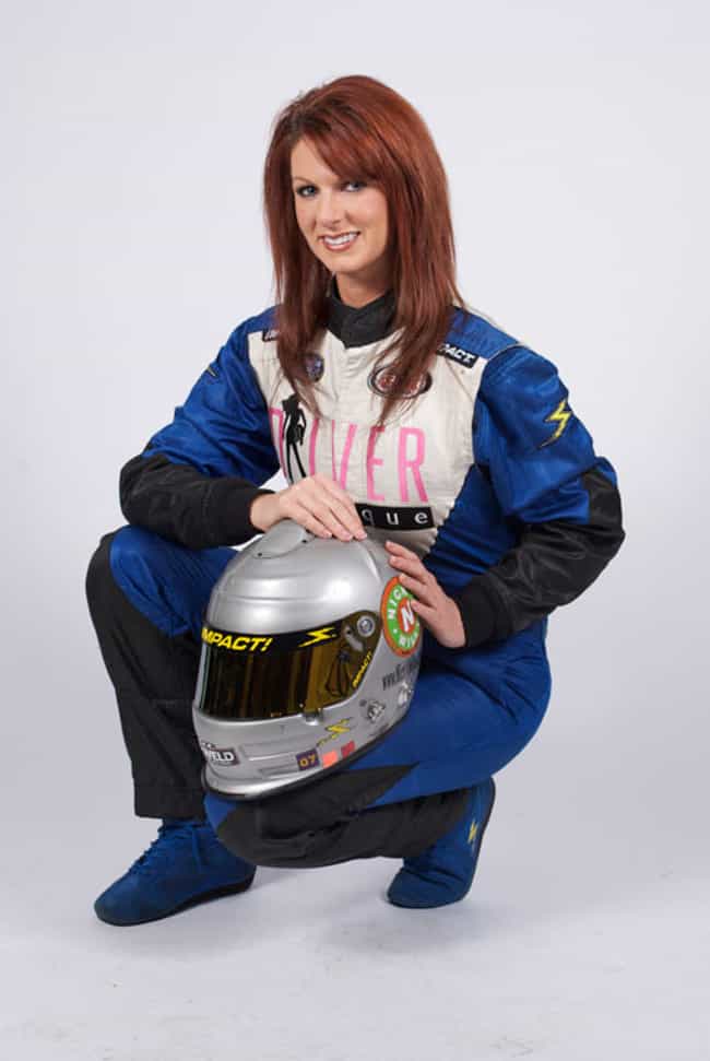 Jennifer Jo Cobb in Blue Printed Racer Suit