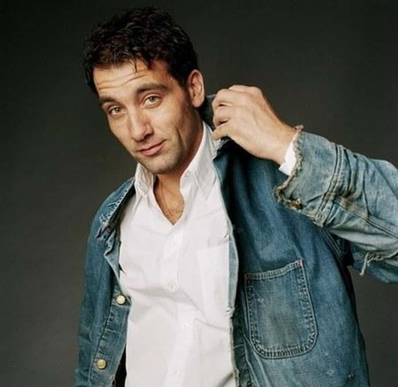 Clive Owen in White Long Sleeves and Faded Denim Jacket