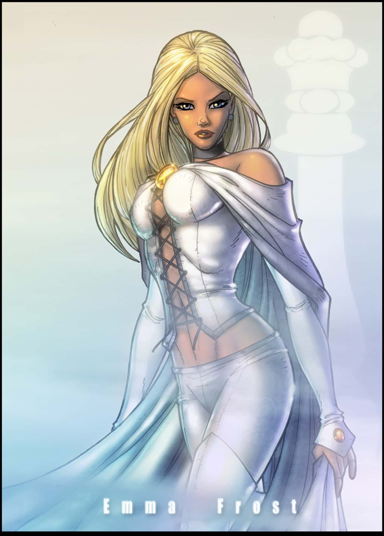 Emma Frost in White Cape with Shoelace Corset