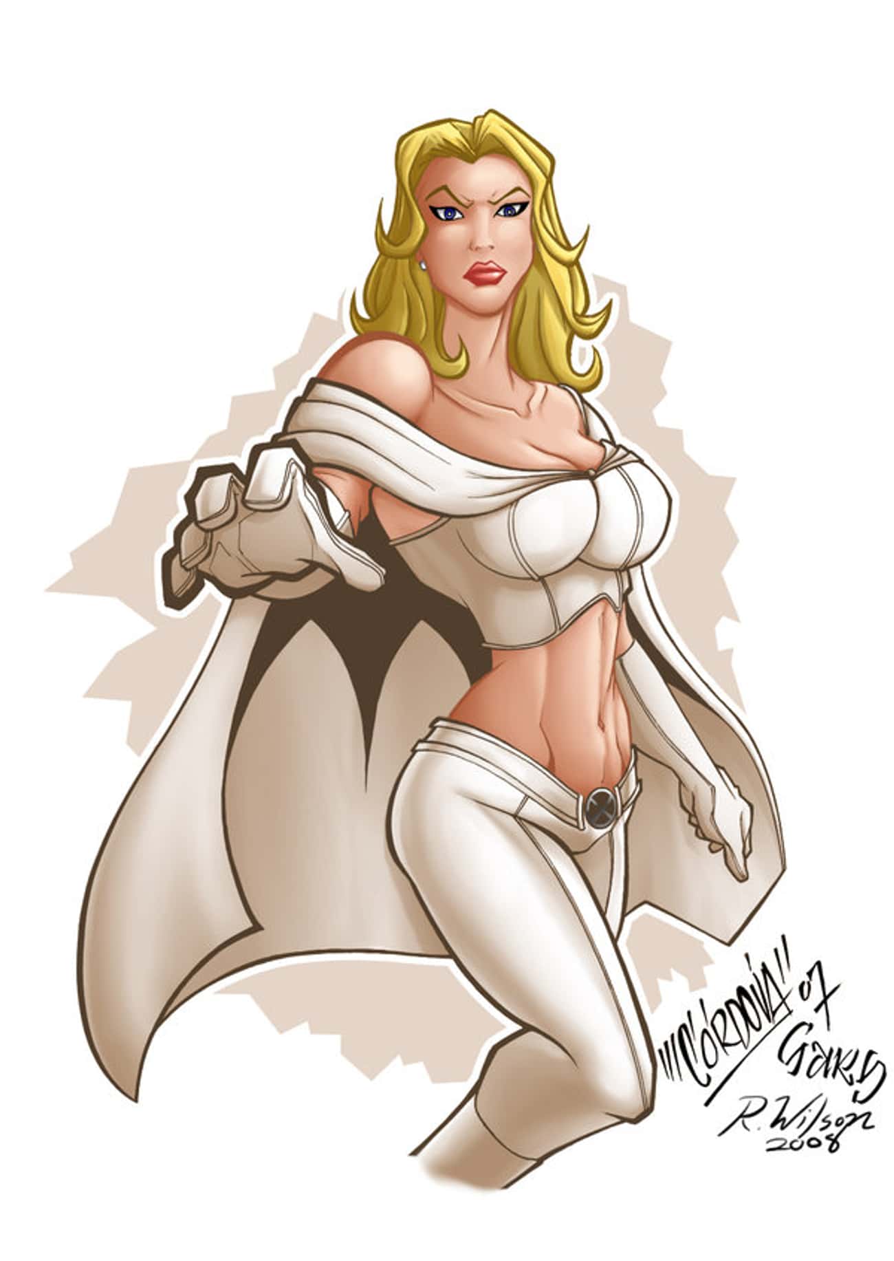 Emma Frost in Large Cape with Cropped Corset