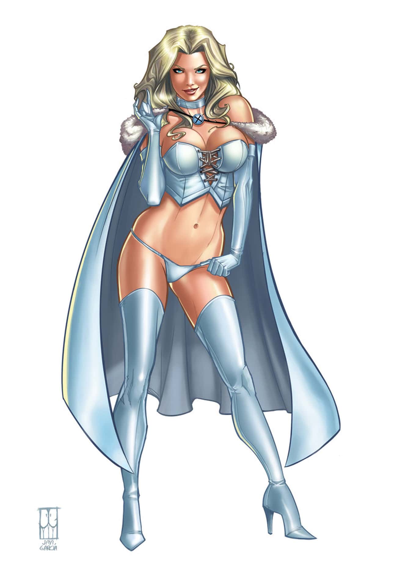 Emma Frost in Silver Cape and Thongs