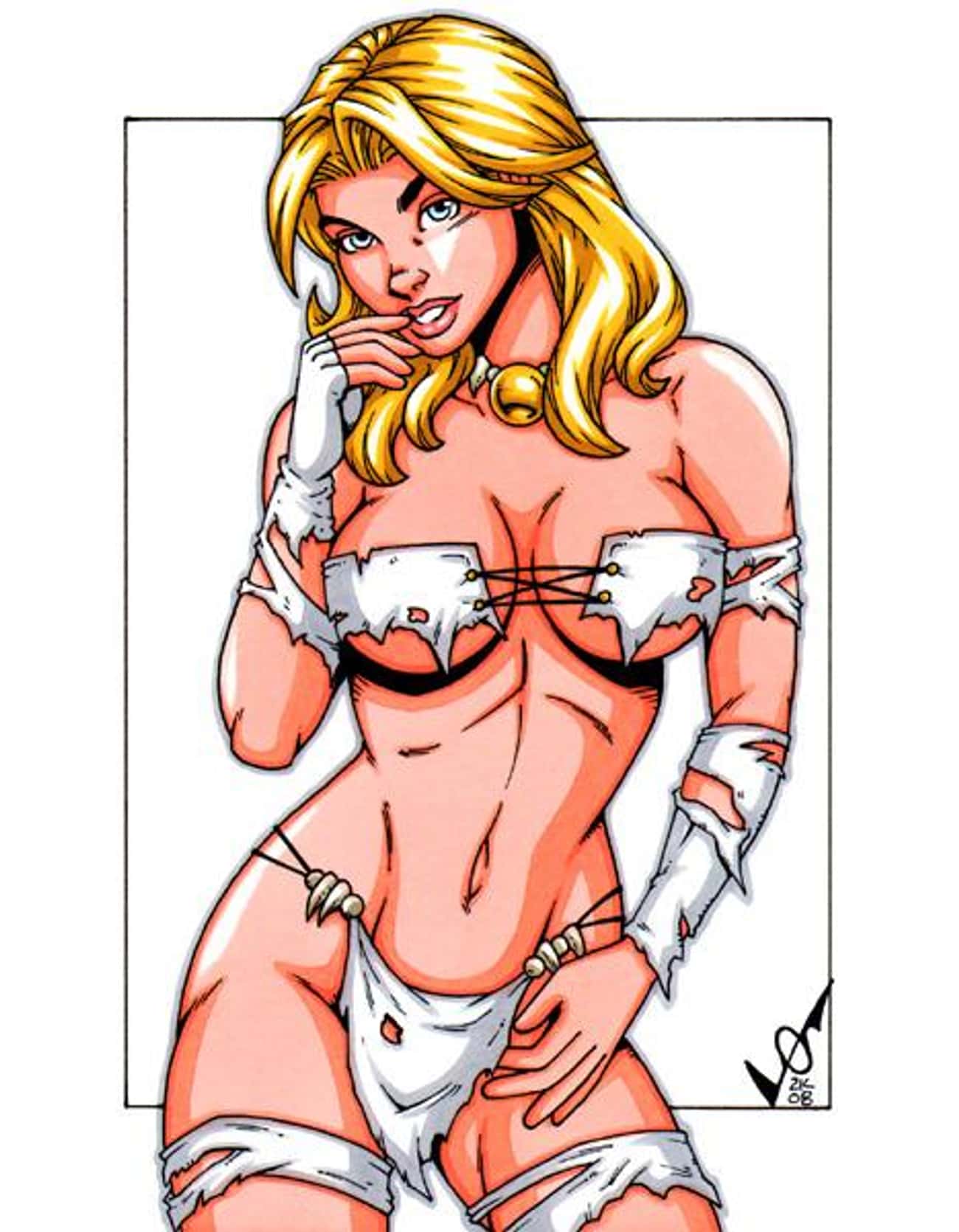 Emma Frost in White Tiered Suits