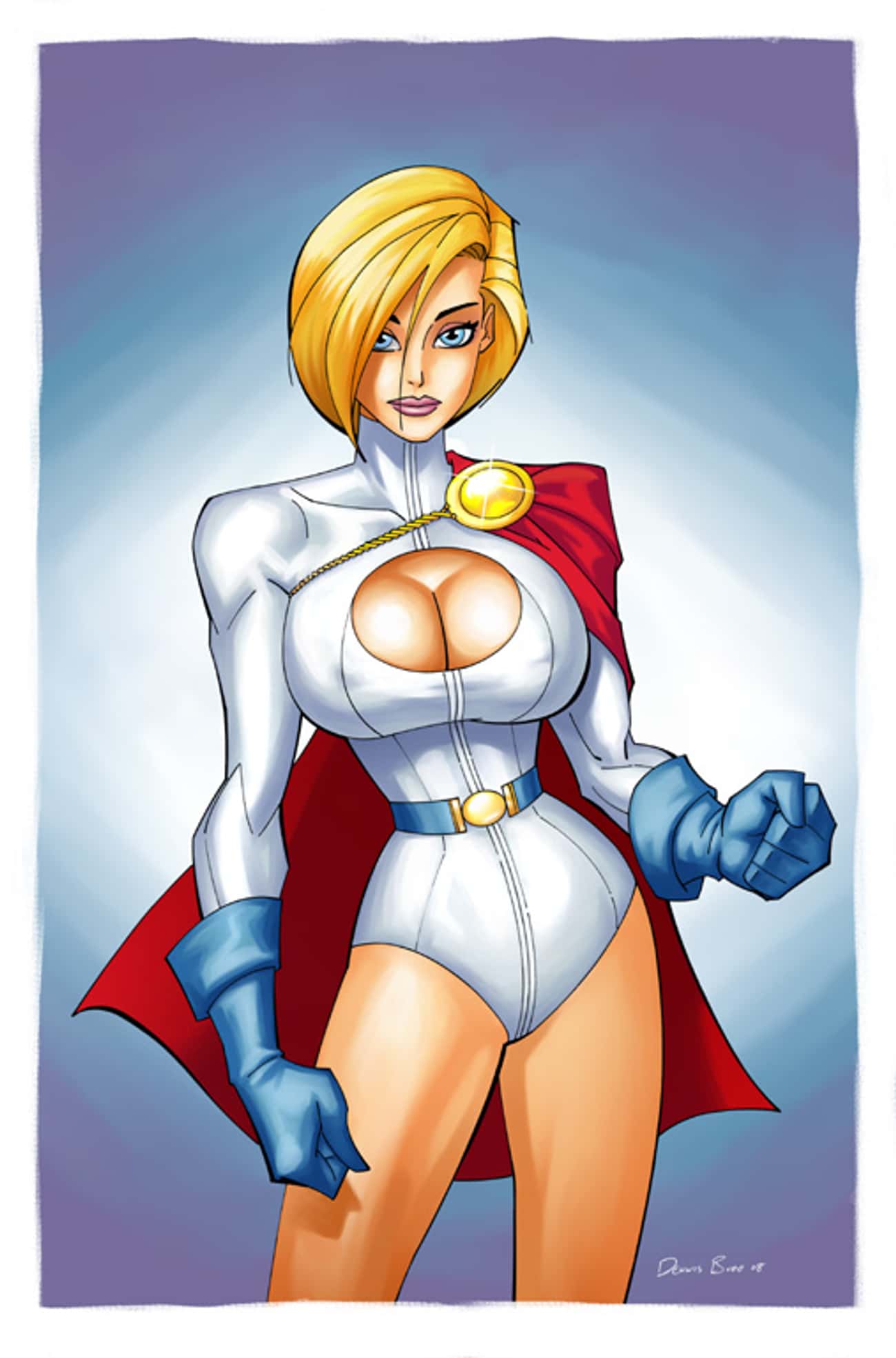 Power Girl in White Suit with One Sided Cape
