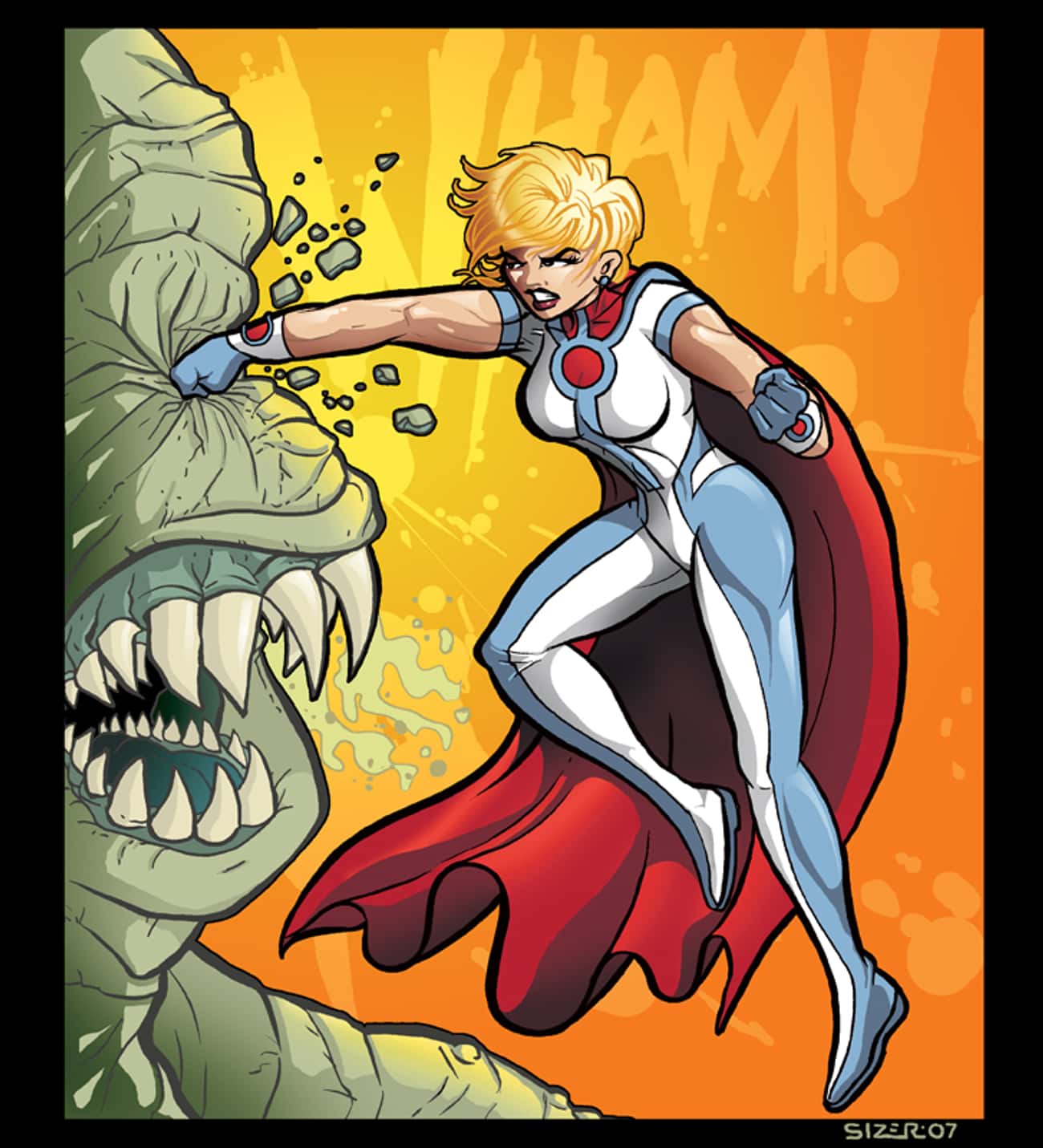 Power Girl in Blue and White Bodice Outfit