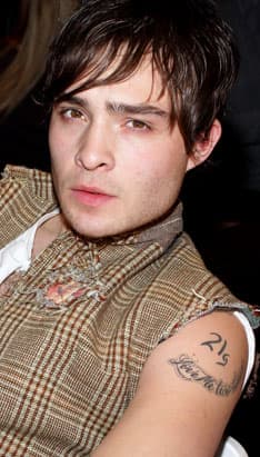 Ed Westwick Tattoos | List of Ed Westwick Tattoo Designs, image size:710x1247