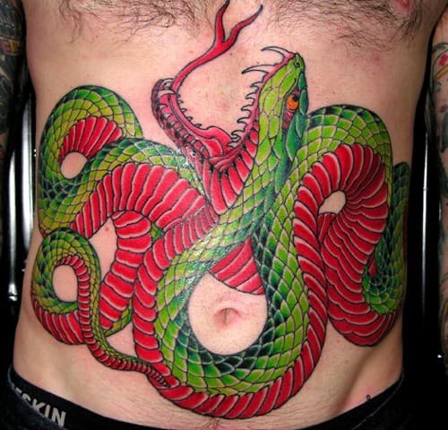 Colorful Stomach Illustrations Tattoo