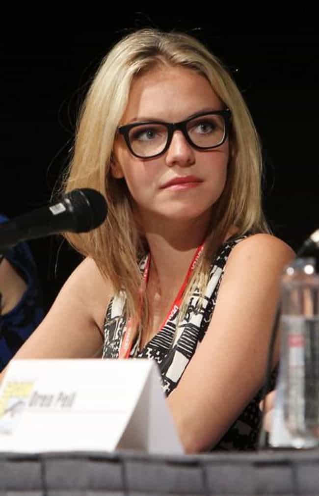 Eloise Mumford in Thick Rimmed Glasses and Print Top