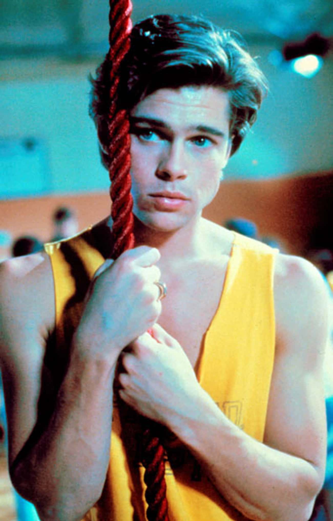A Younger Brad Pitt Really Hates Climbing the Rope in Gym Class. Stars: They're Just Like Us!