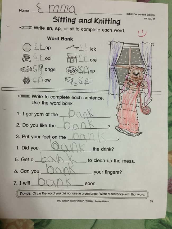 Sitting and Knitting is listed (or ranked) 49 on the list 53 Hilarious Test Answers From Kids
