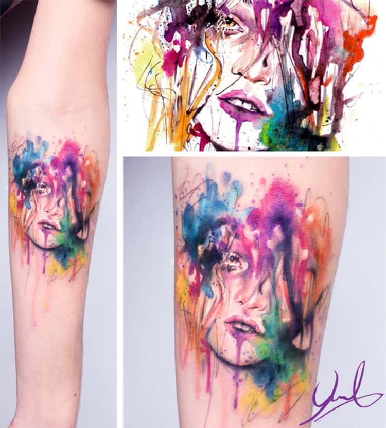 watercolor face tattoo