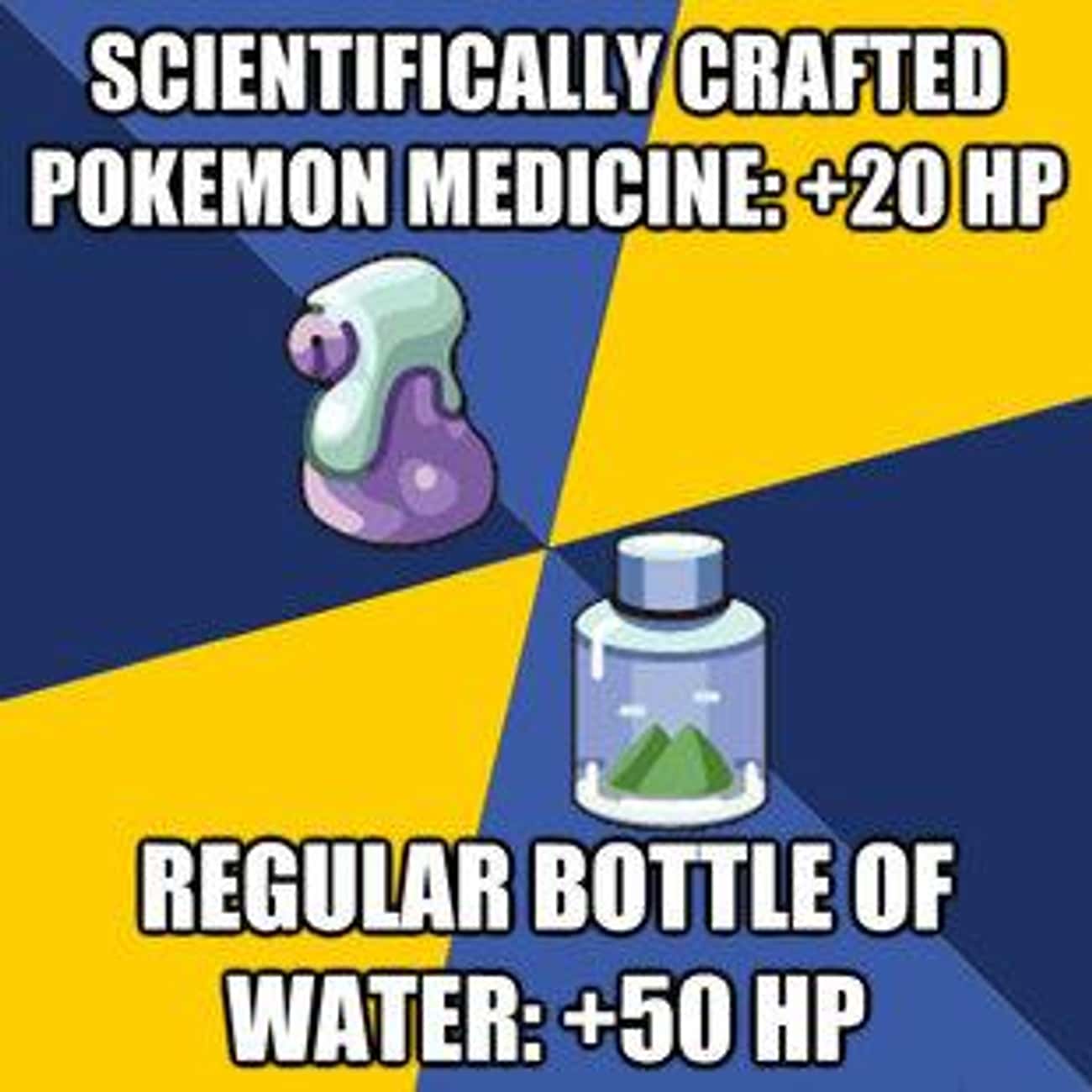 Pokemon potions and water comparison meme