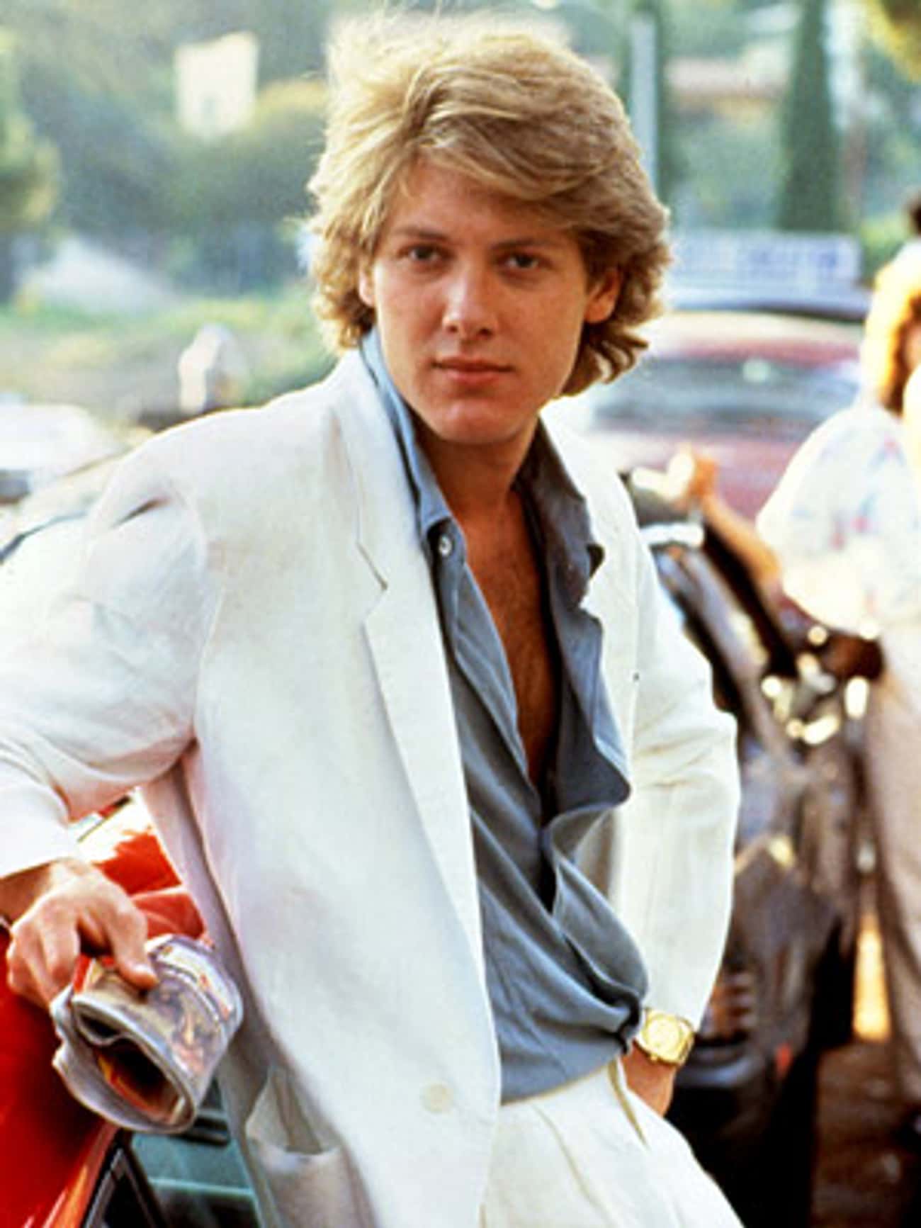 Young James Spader in White Suit with Gray Buttondown