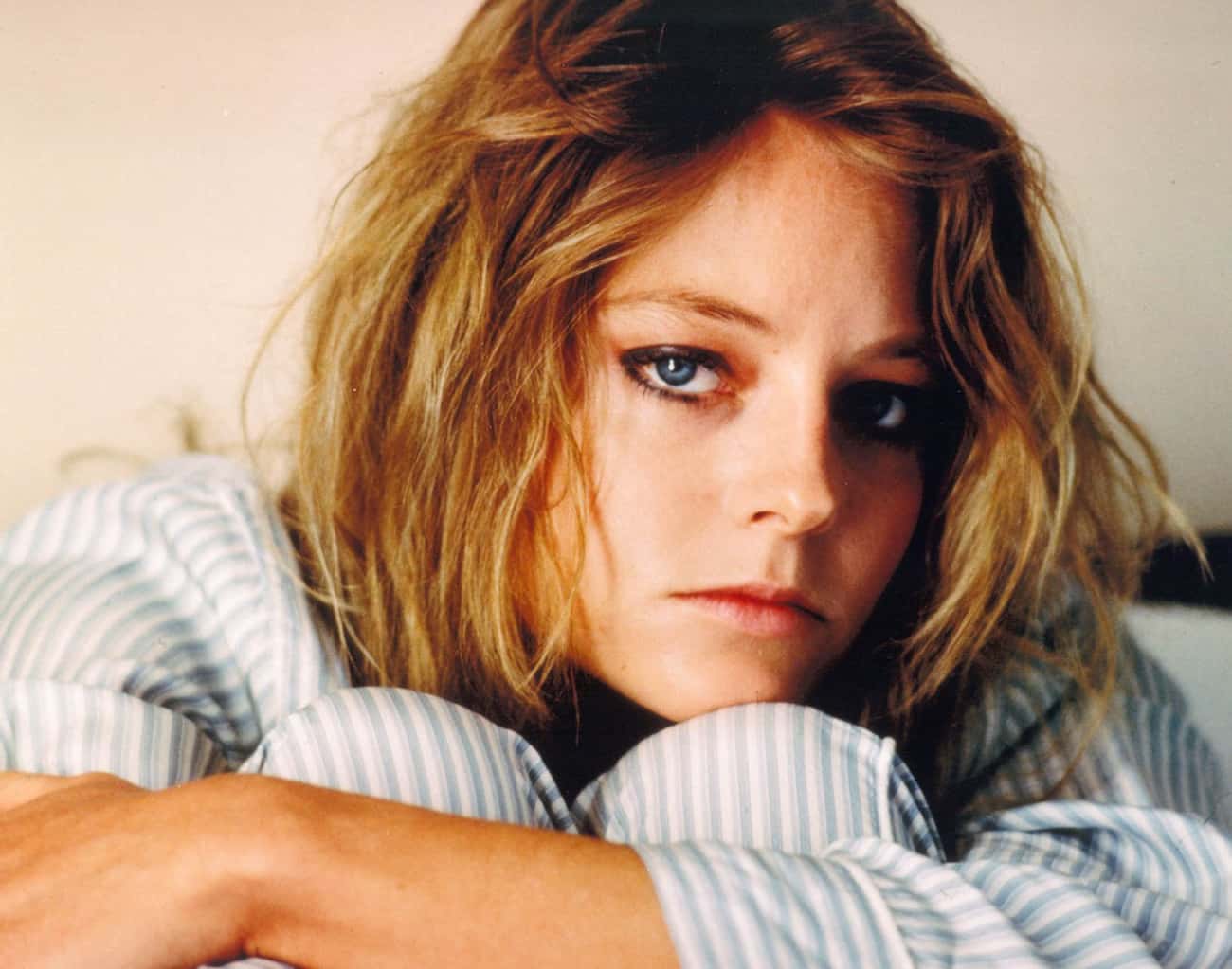 Young Jodie Foster in Blue and White Striped Pajamas