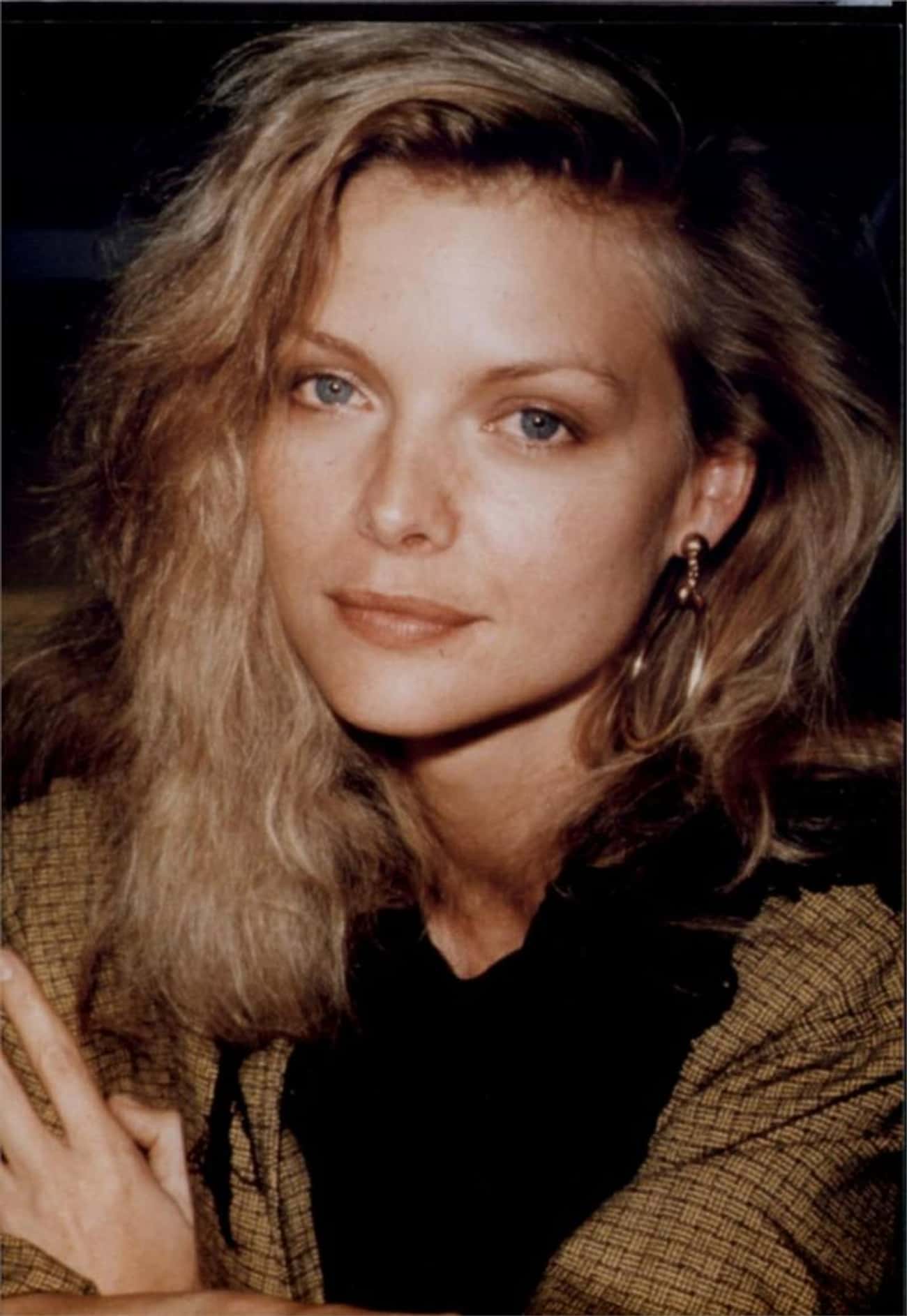 Young Michelle Pfeiffer in a Checkered Shirt with a Black Scarf