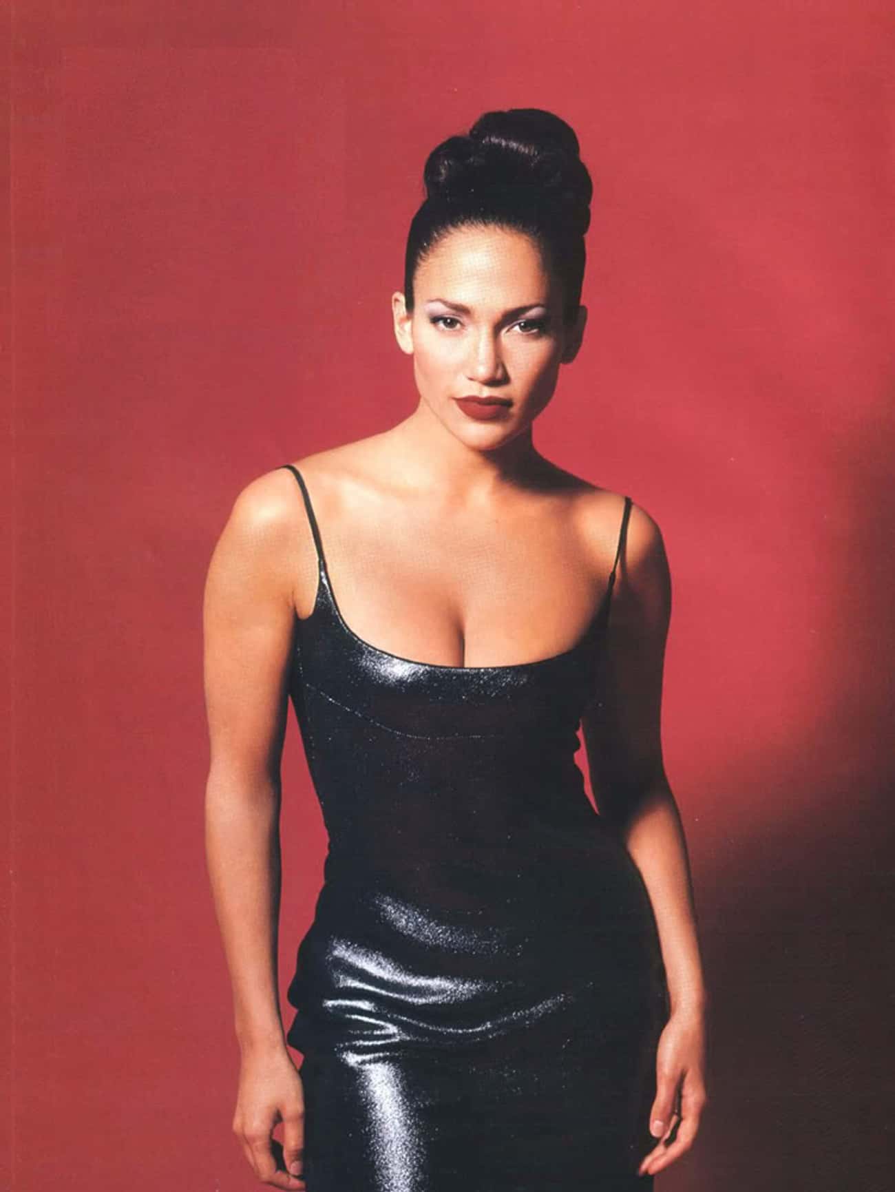 Young Jennifer Lopez In Black Leather Dress