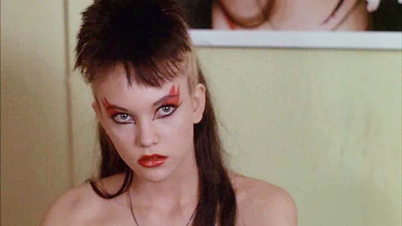 Young Diane Lane with Funky Hair Cut and Eye Makeup