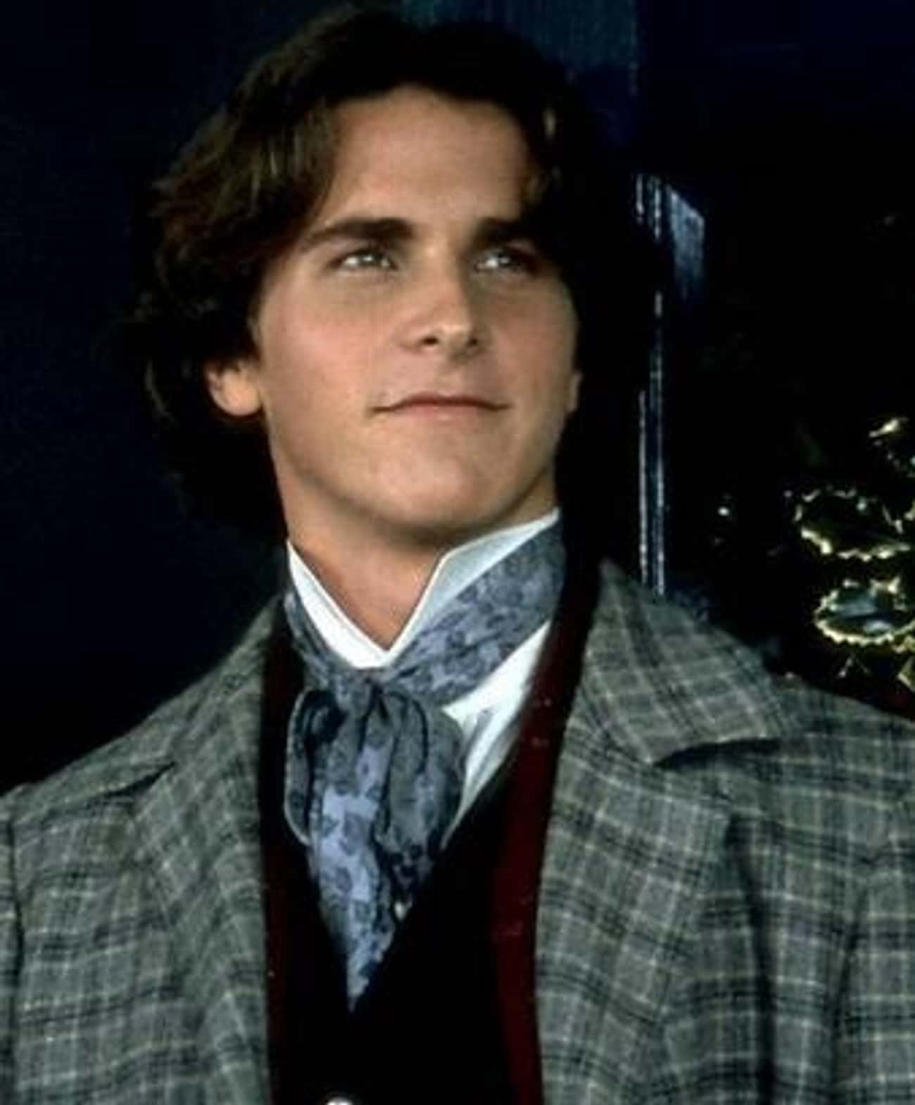 Young Christian Bale in Plaid Sports Coat and Blue Scarf