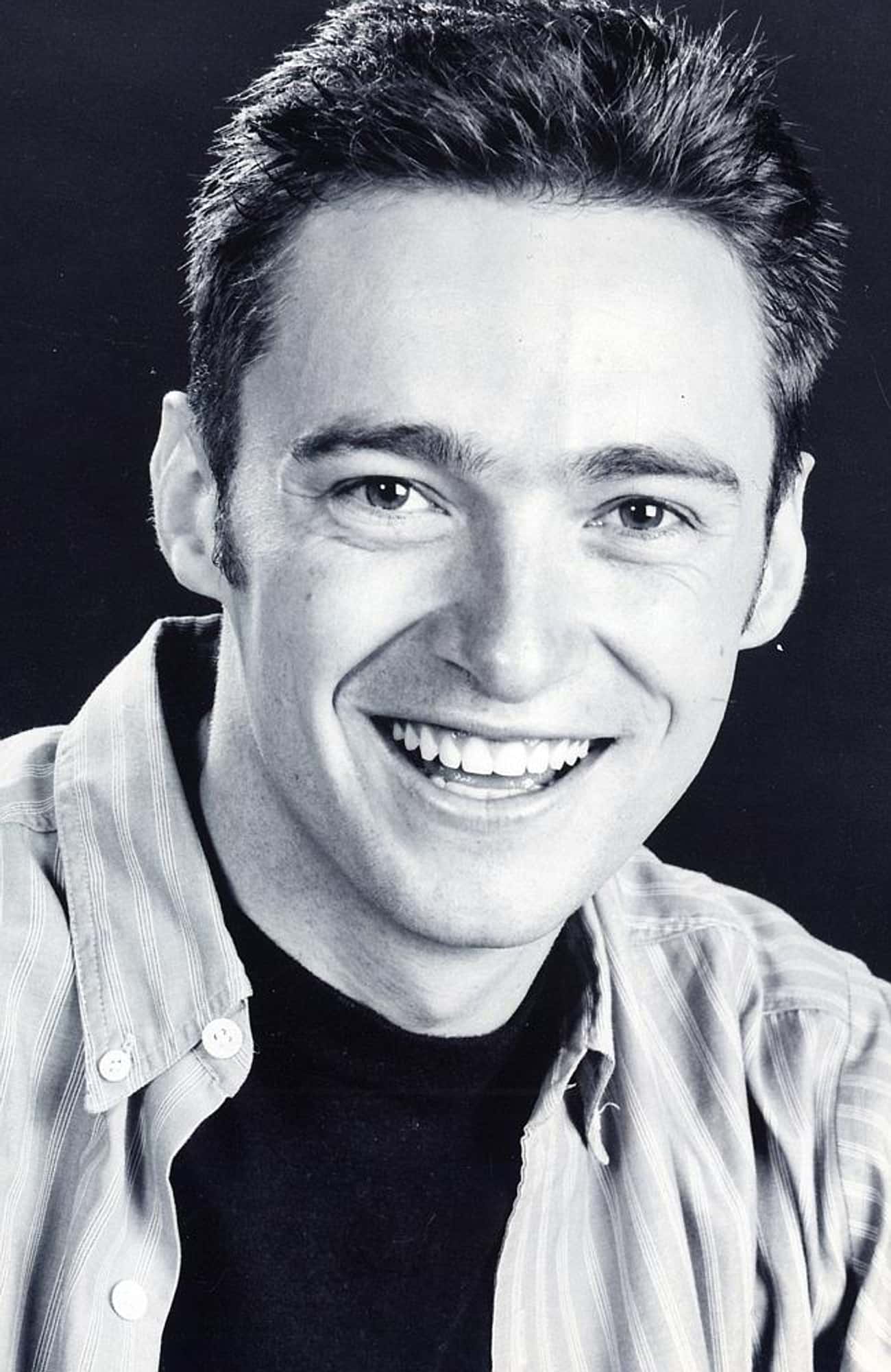 Young Hugh Jackman in a Black T-Shirt and Buttondown