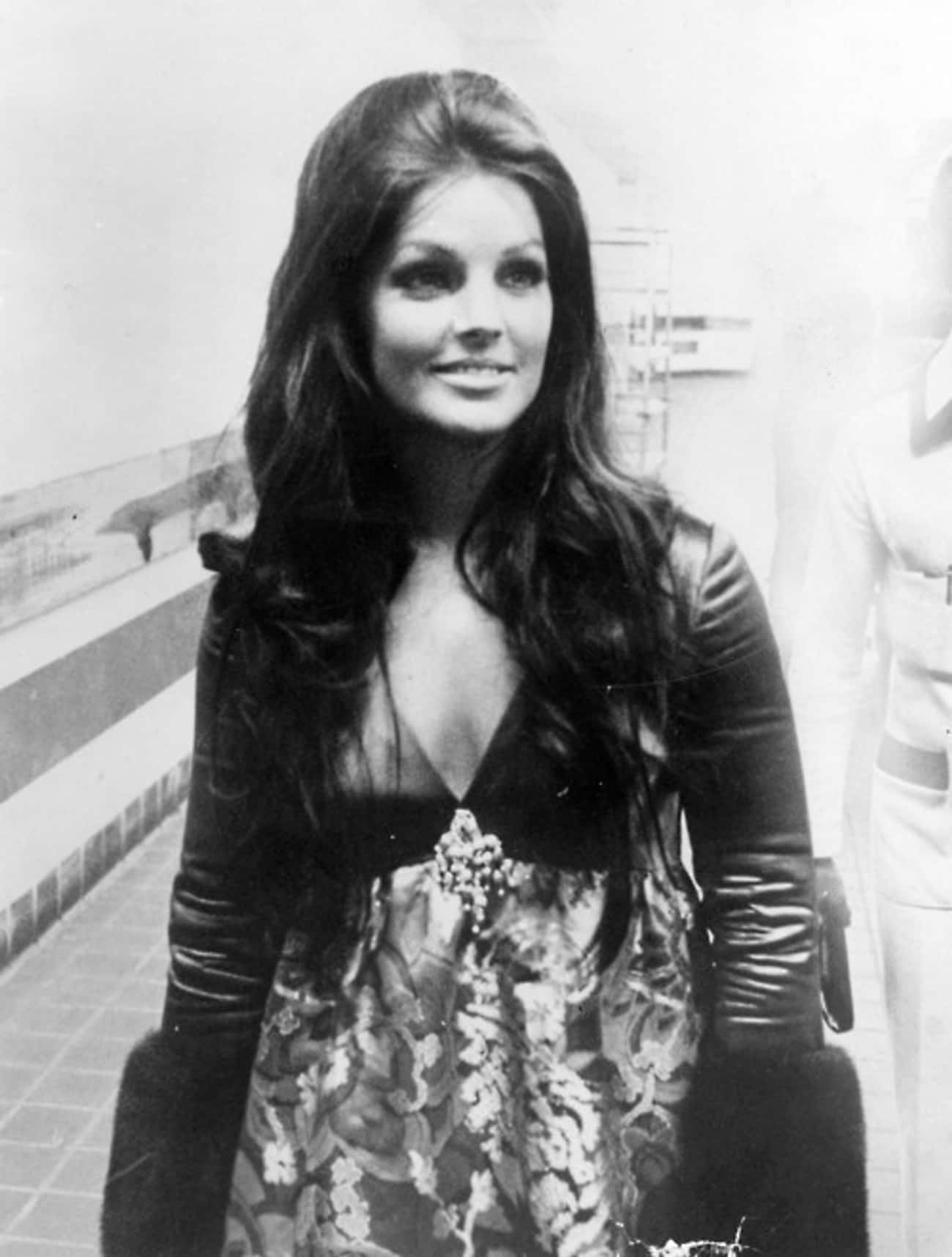 Young Priscilla Presley in a Patterned Dress