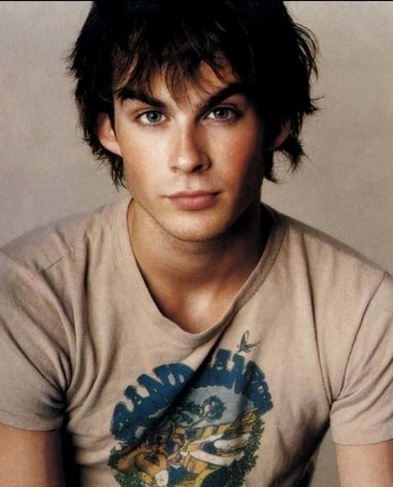 Young Ian Somerhalder in Brown Printed T-Shirt