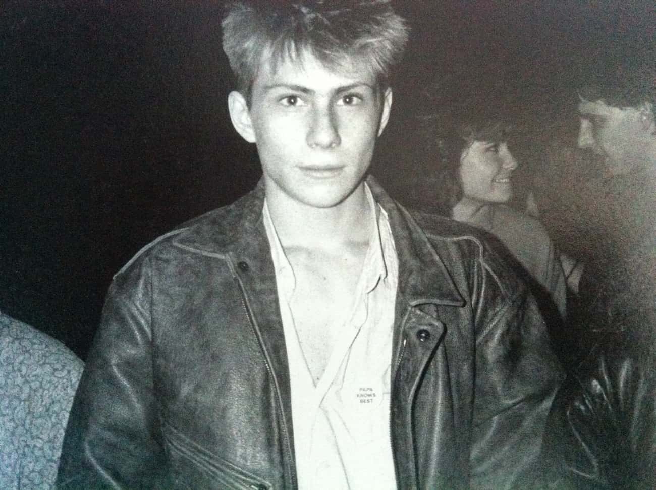 Young Christian Slater in Black Leather Jacket and White Buttondown