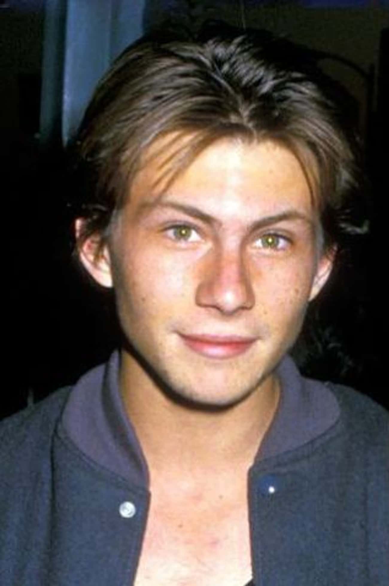 Young Christian Slater in Gray Sweater Jacket
