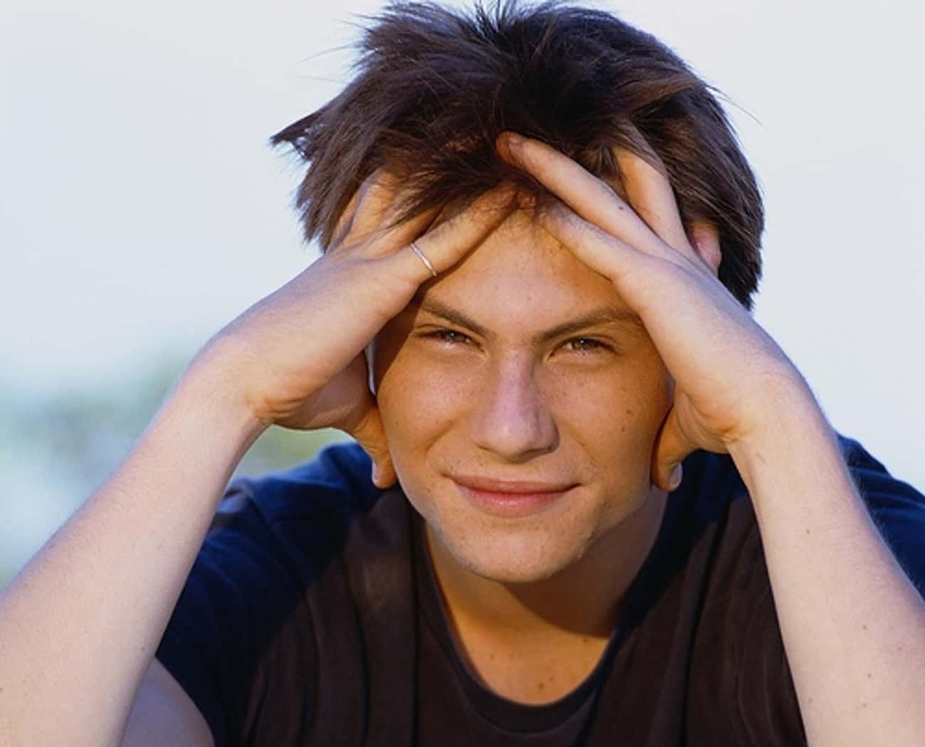 Young Christian Slater in Black T-Shirt Closeup