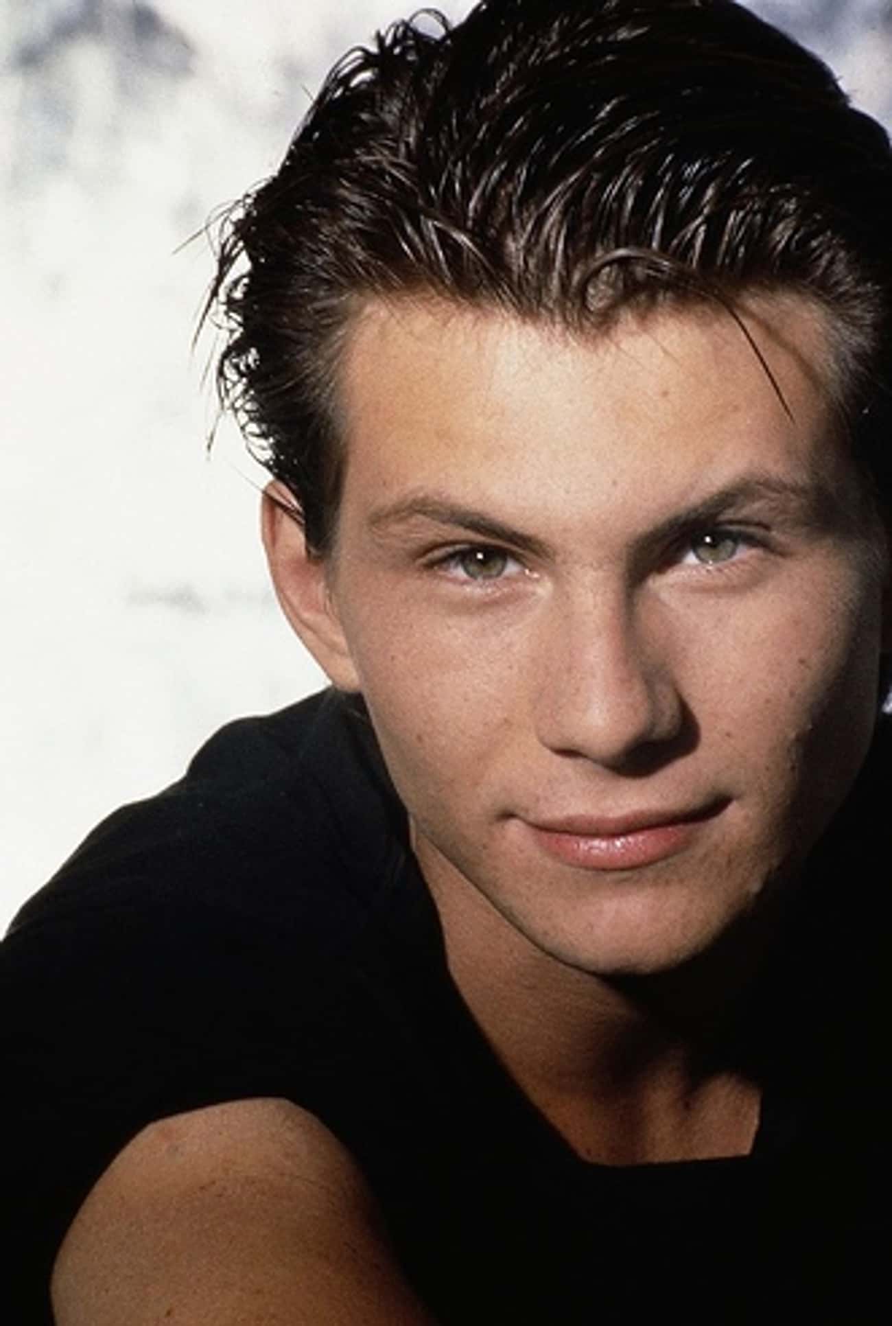 Young Christian Slater in Black T-Shirt Closeup Headshot