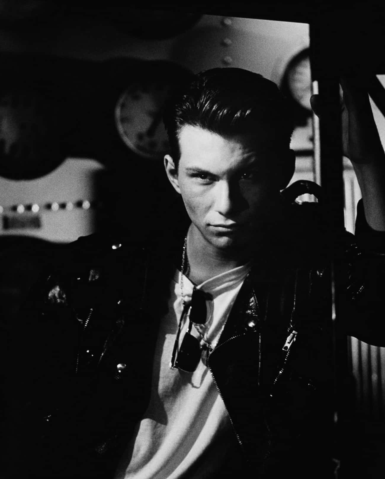 Young Christian Slater in Black Leather Jacket and White T-Shirt
