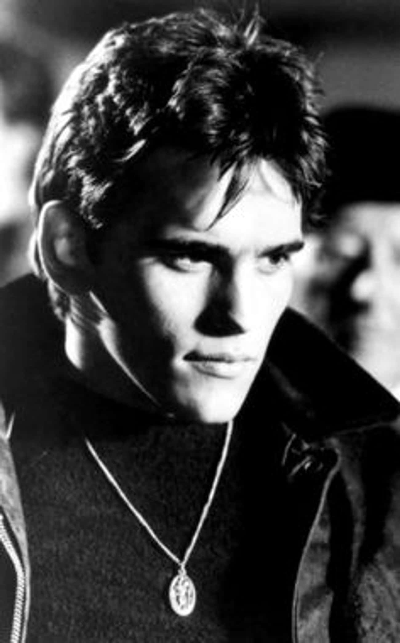 Young Matt Dillon in Gray Shirt and Black Leather Jacket
